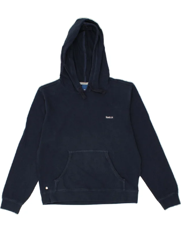 REEBOK Womens Hoodie Jumper UK 14 Large  Navy Blue Cotton Hoodie Sweatshirt Pullover