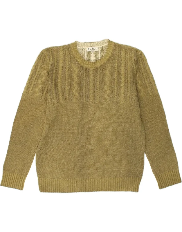 REISS Womens Crew Neck Jumper Sweater UK 14 Medium Green Lambswool Silk Blend Satin Velvet REISS Womens Crew Neck Jumper Sweater UK 14 Medium Green Lambswool Silk Blend Satin Velvet