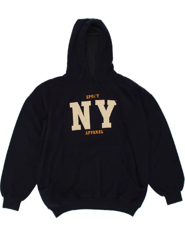 RODEO Mens New York Graphic Hoodie Jumper Medium Navy Blue Cotton Hoodie with Crew Neck Simple Timeless RODEO Mens New York Graphic Hoodie Jumper Medium Navy Blue Cotton Hoodie with Crew Neck Simple Timeless