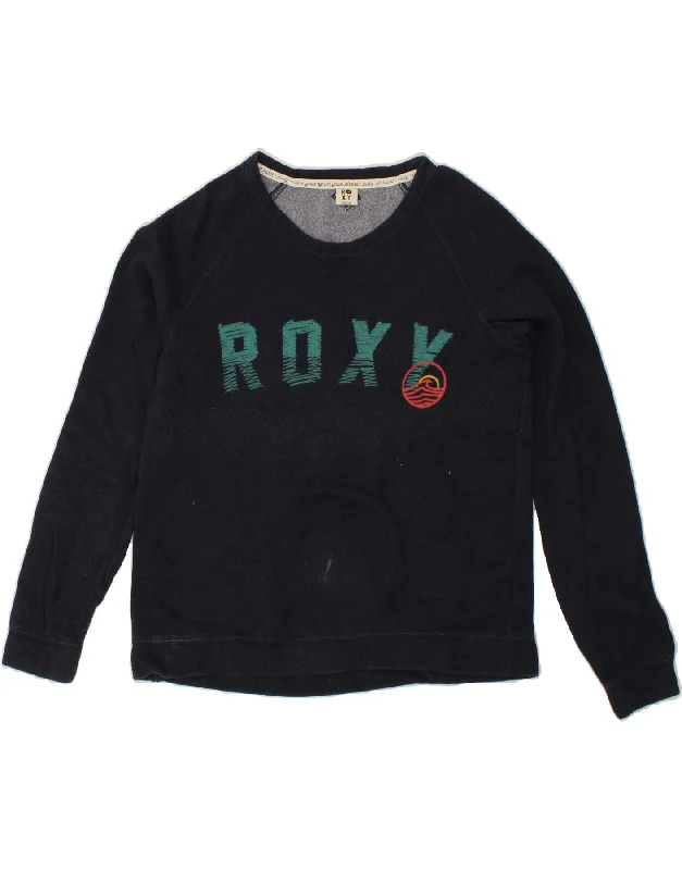 ROXY Womens Graphic Sweatshirt Jumper UK 14 Medium Navy Blue Cotton Hoodie with Full-Zip Functional Layering ROXY Womens Graphic Sweatshirt Jumper UK 14 Medium Navy Blue Cotton Hoodie with Full-Zip Functional Layering