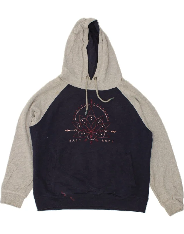 SALTROCK Womens Graphic Hoodie Jumper UK 14 Large Navy Blue Colourblock Hoodie with Slim Fit Tailored Modern SALTROCK Womens Graphic Hoodie Jumper UK 14 Large Navy Blue Colourblock Hoodie with Slim Fit Tailored Modern