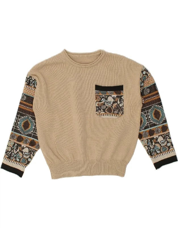 SHEIN Womens Abstract Pattern Boat Neck Jumper Sweater UK 10 Small Beige Herringbone Houndstooth Plaid SHEIN Womens Abstract Pattern Boat Neck Jumper Sweater UK 10 Small Beige Herringbone Houndstooth Plaid