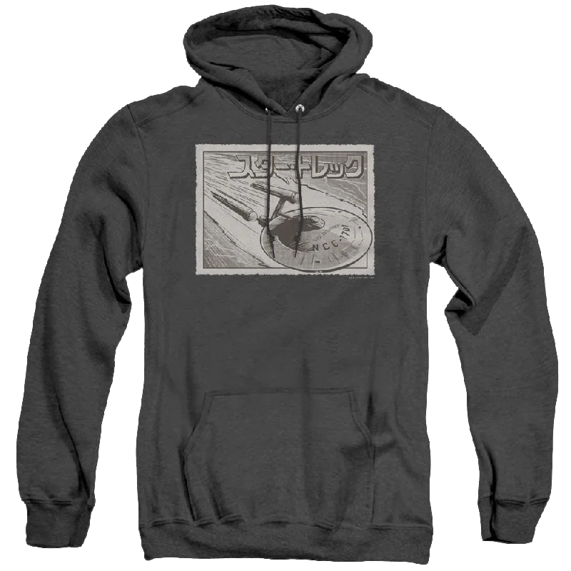 Star Trek The Original Series Enterprise Kanji - Heather Pullover Hoodie Asymmetrical Hem Sweater Star Trek The Original Series Enterprise Kanji - Heather Pullover Hoodie Asymmetrical Hem Sweater