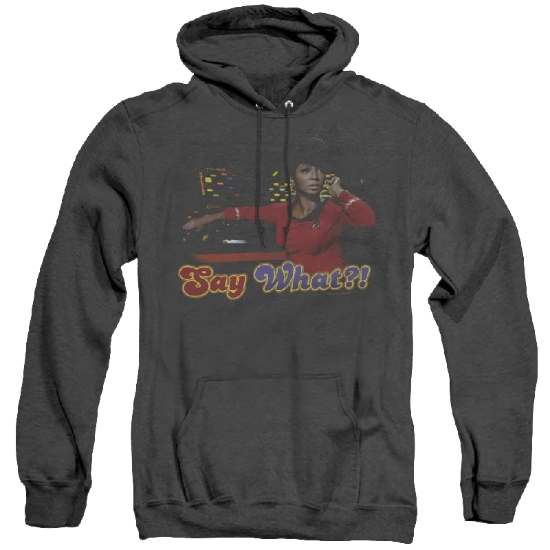 Star Trek The Original Series Say What - Heather Pullover Hoodie Bardot Neck Top