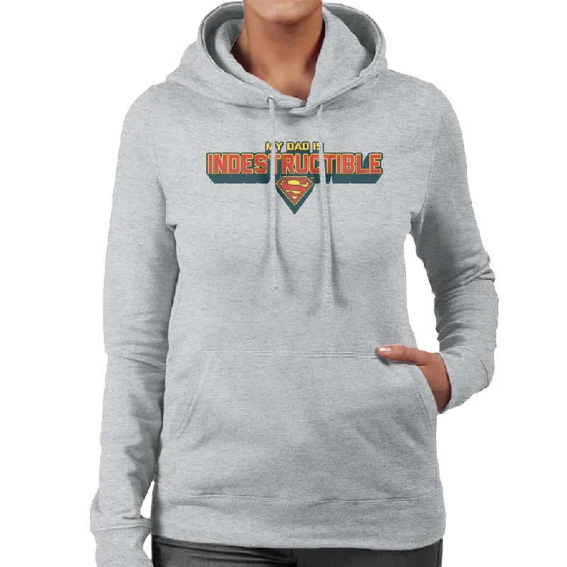 Superman My Dad Is Indestructible Fathers Day Women's Hooded Sweatshirt Hoodie with Ribbed Neckline Snug Warm Superman My Dad Is Indestructible Fathers Day Women's Hooded Sweatshirt Hoodie with Ribbed Neckline Snug Warm