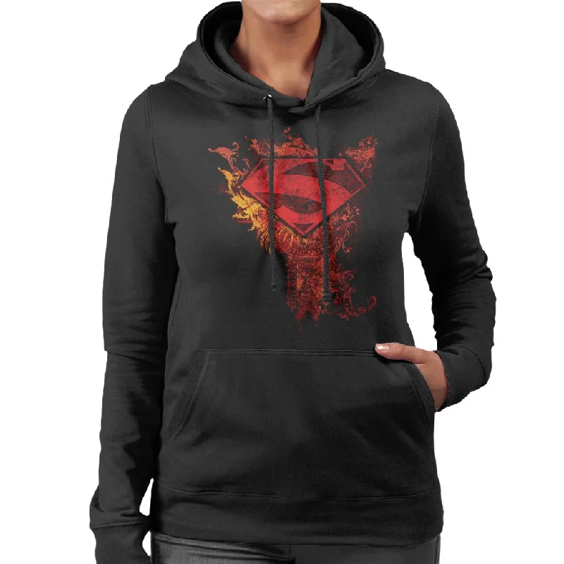 Superman Red Floral Crest Strength Man Of Steel Women's Hooded Sweatshirt Hoodie with Magnetic Closure Innovative Modern