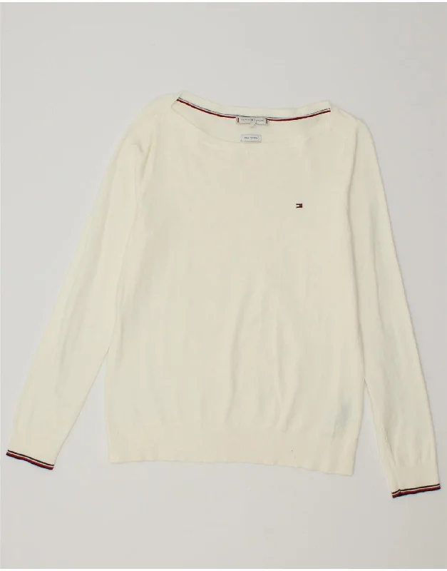 TOMMY HILFIGER Womens Boat Neck Jumper Sweater UK 10 Small Off White Cotton Fabric Linen Fabric Terry Fabric TOMMY HILFIGER Womens Boat Neck Jumper Sweater UK 10 Small Off White Cotton Fabric Linen Fabric Terry Fabric