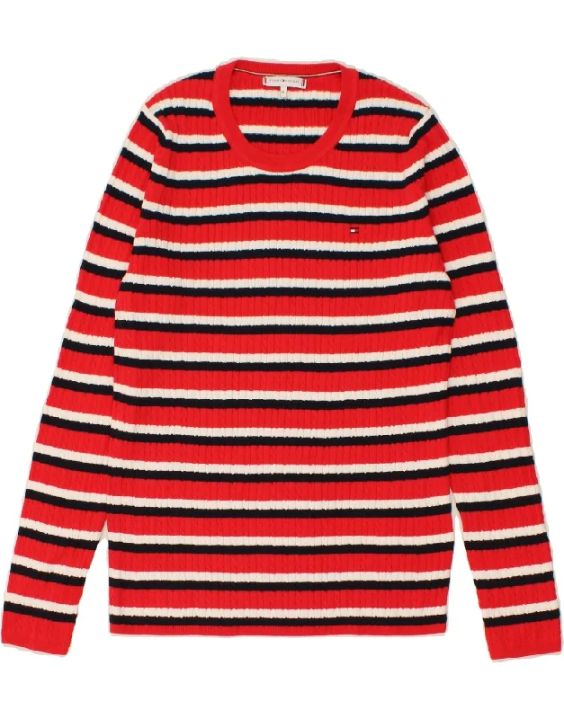 TOMMY HILFIGER Womens Crew Neck Jumper Sweater UK 18 XL Red Striped Cotton Faux Fur Fabric Real Fur Fabric Shearling Fabric TOMMY HILFIGER Womens Crew Neck Jumper Sweater UK 18 XL Red Striped Cotton Faux Fur Fabric Real Fur Fabric Shearling Fabric