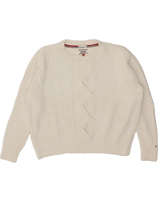 TOMMY HILFIGER Womens Oversized Crew Neck Jumper Sweater UK 6 XS Off White Terry Blend Velvet Blend Canvas Blend TOMMY HILFIGER Womens Oversized Crew Neck Jumper Sweater UK 6 XS Off White Terry Blend Velvet Blend Canvas Blend