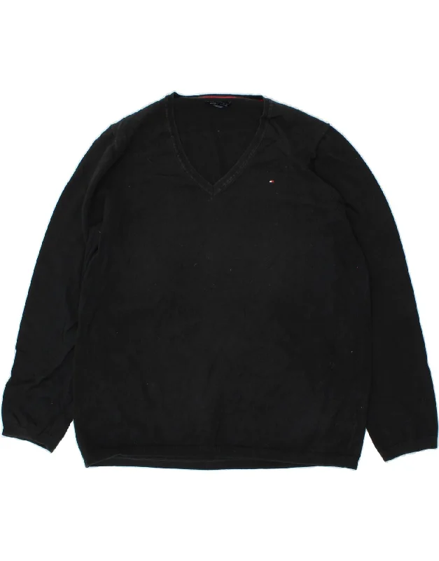 TOMMY HILFIGER Womens Tall V-Neck Jumper Sweater UK 20 2XL Black Cotton Boat Neck Shawl Collar Notched Collar TOMMY HILFIGER Womens Tall V-Neck Jumper Sweater UK 20 2XL Black Cotton Boat Neck Shawl Collar Notched Collar