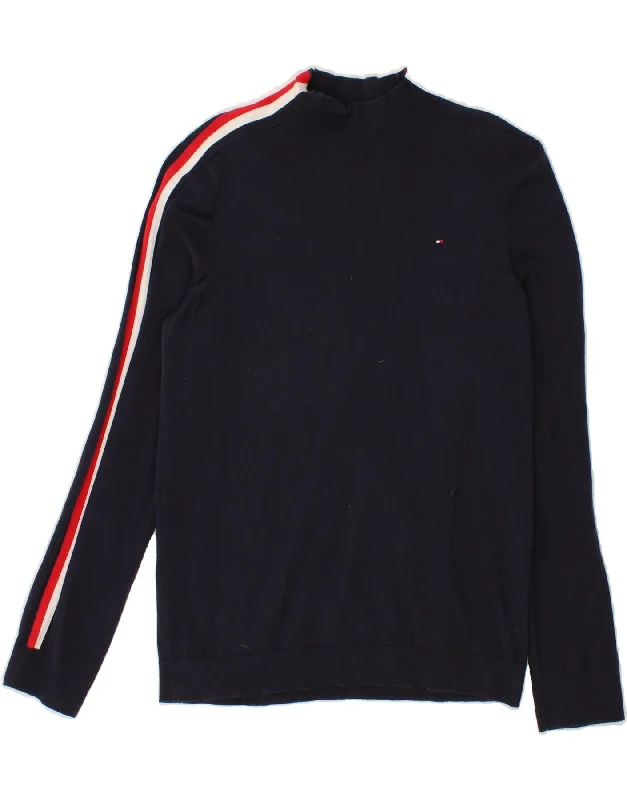 TOMMY HILFIGER Womens Turtle Neck Jumper Sweater UK 12 Medium Navy Blue Thin Thick Dense