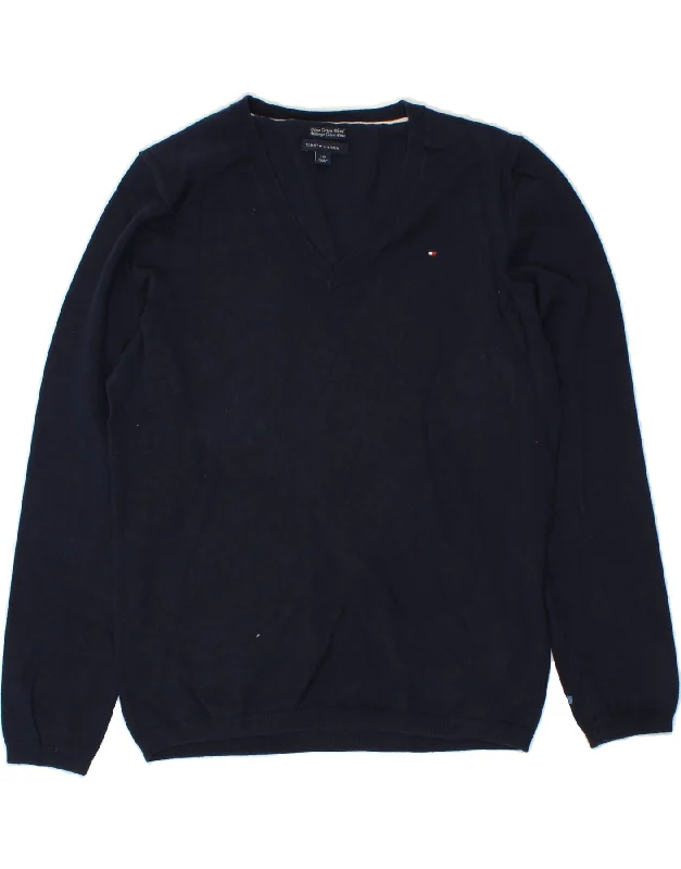 TOMMY HILFIGER Womens V-Neck Jumper Sweater UK 16 Large Navy Blue Cotton Lightweight Heavyweight Midweight TOMMY HILFIGER Womens V-Neck Jumper Sweater UK 16 Large Navy Blue Cotton Lightweight Heavyweight Midweight