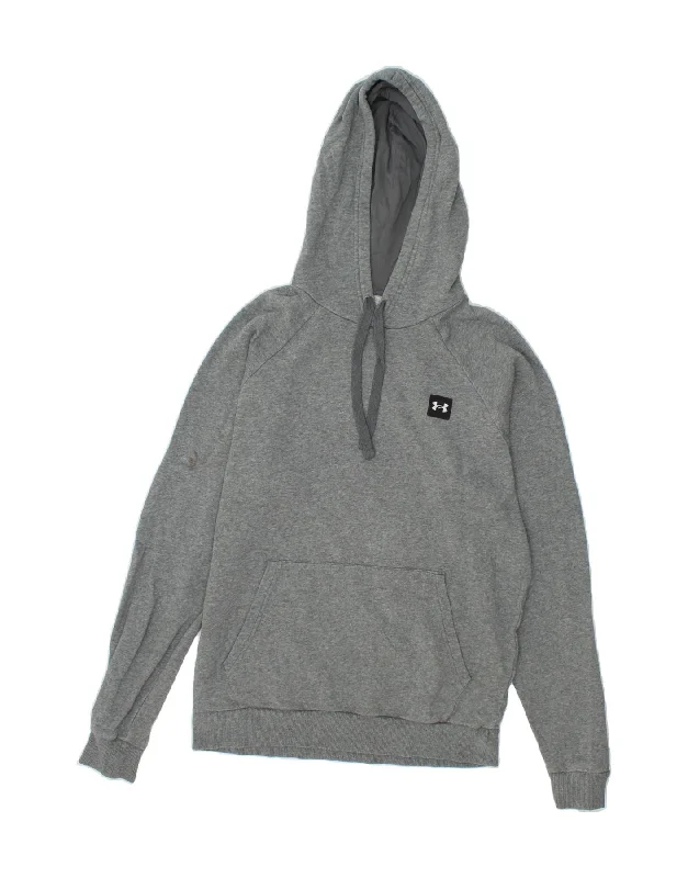 UNDER ARMOUR Mens Cold Gear Hoodie Jumper Small Grey Cotton Hoodie with Typography Text Message