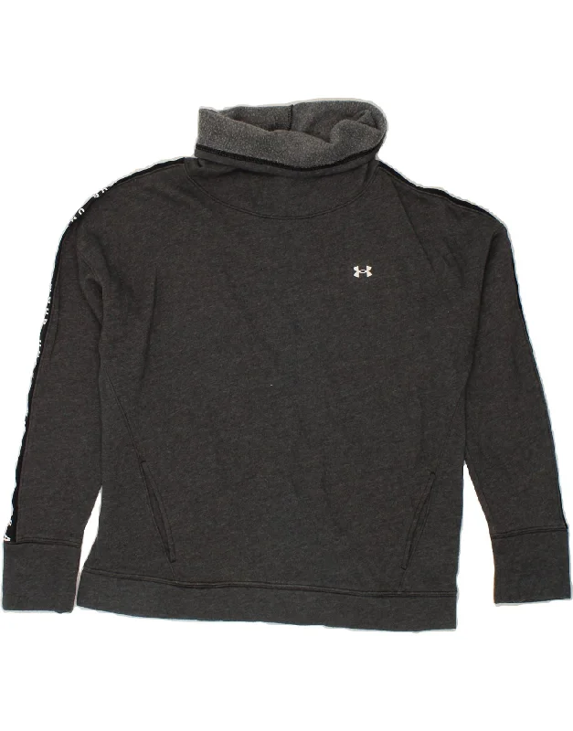 UNDER ARMOUR Womens Graphic Roll Neck Sweatshirt Jumper UK 16 Large Grey Hoodie with Longline Fit Extended Stylish UNDER ARMOUR Womens Graphic Roll Neck Sweatshirt Jumper UK 16 Large Grey Hoodie with Longline Fit Extended Stylish