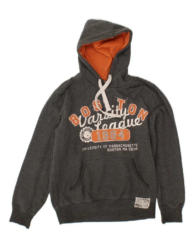 VINTAGE Mens Graphic Hoodie Jumper Large Grey Cotton Hoodie with Hem Drawcord Adjustable Customizable VINTAGE Mens Graphic Hoodie Jumper Large Grey Cotton Hoodie with Hem Drawcord Adjustable Customizable