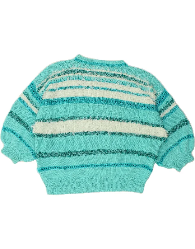 VINTAGE Womens 3/4 Sleeve Crew Neck Jumper Sweater UK 16 Large Turquoise Elasticated Padded Insulated VINTAGE Womens 3/4 Sleeve Crew Neck Jumper Sweater UK 16 Large Turquoise Elasticated Padded Insulated