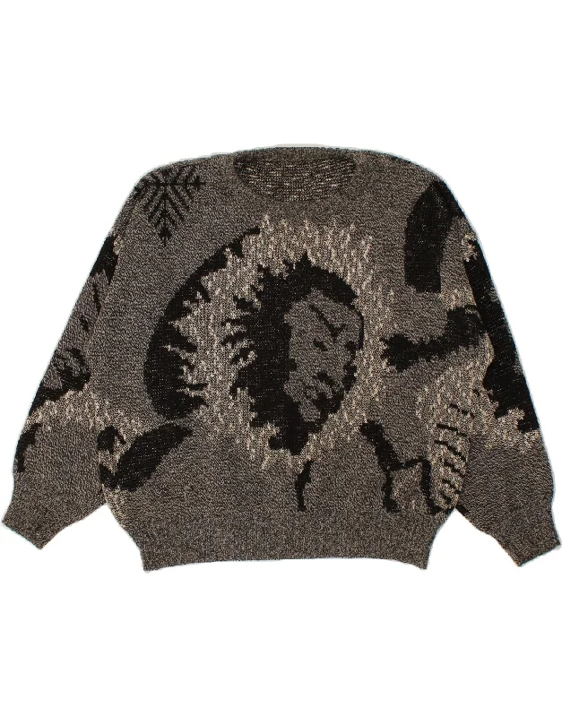 VINTAGE Womens Abstract Pattern Boat Neck Jumper Sweater UK 18 XL Grey Hooded Caped Shawl Collar VINTAGE Womens Abstract Pattern Boat Neck Jumper Sweater UK 18 XL Grey Hooded Caped Shawl Collar