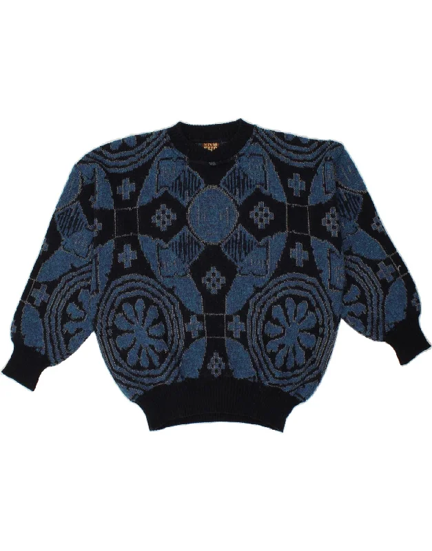 VINTAGE Womens Abstract Pattern Crew Neck Jumper Sweater UK 20 2XL Blue Houndstooth Herringbone Solid VINTAGE Womens Abstract Pattern Crew Neck Jumper Sweater UK 20 2XL Blue Houndstooth Herringbone Solid