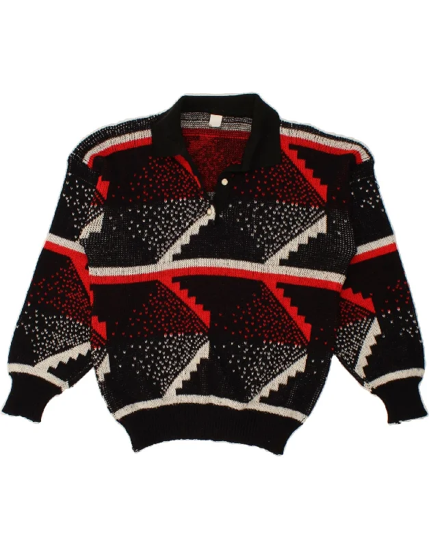 VINTAGE Womens Abstract Pattern Polo Neck Jumper Sweater UK 14 Large Black Toggled Drawstring Belted VINTAGE Womens Abstract Pattern Polo Neck Jumper Sweater UK 14 Large Black Toggled Drawstring Belted