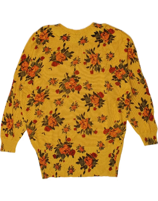 VINTAGE Womens Boat Neck Jumper Sweater IT 42 Medium Yellow Floral Cotton Rayon Fabric Velvet Fabric Corduroy Fabric VINTAGE Womens Boat Neck Jumper Sweater IT 42 Medium Yellow Floral Cotton Rayon Fabric Velvet Fabric Corduroy Fabric