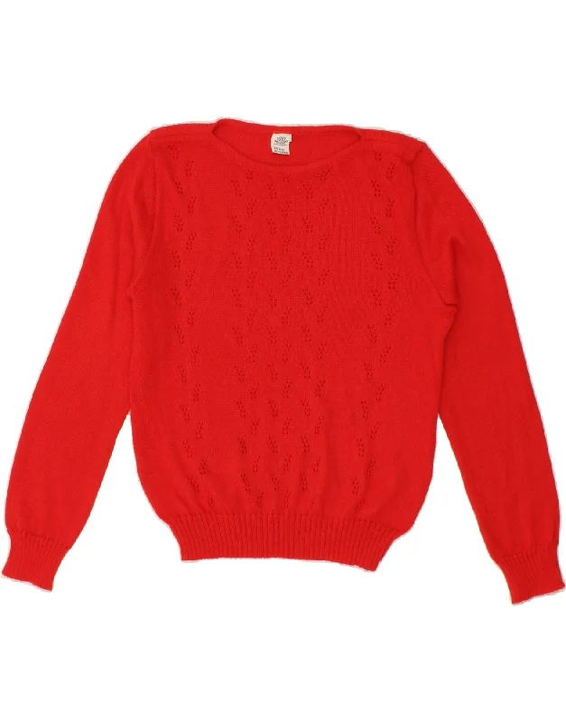 VINTAGE Womens Boat Neck Jumper Sweater IT 44 Medium Red Wool Terry Blend Velvet Blend Canvas Blend VINTAGE Womens Boat Neck Jumper Sweater IT 44 Medium Red Wool Terry Blend Velvet Blend Canvas Blend