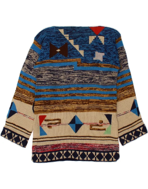 VINTAGE Womens Boat Neck Jumper Sweater UK 10 Small Blue Geometric Fitted Slim Tailored VINTAGE Womens Boat Neck Jumper Sweater UK 10 Small Blue Geometric Fitted Slim Tailored