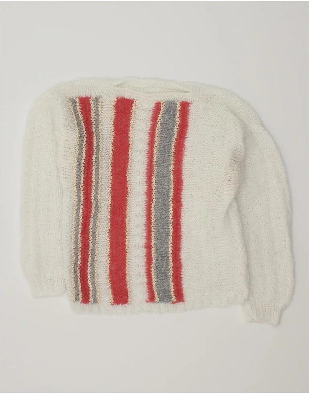 VINTAGE Womens Boat Neck Jumper Sweater UK 10 Small White Striped Lace Blend Ribbed Blend Corduroy Blend VINTAGE Womens Boat Neck Jumper Sweater UK 10 Small White Striped Lace Blend Ribbed Blend Corduroy Blend