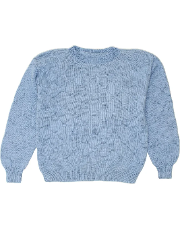 VINTAGE Womens Boat Neck Jumper Sweater UK 14 Large Blue Ribbed Striped Patterned