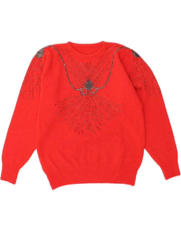 VINTAGE Womens Boat Neck Jumper Sweater UK 14 Large Red Wool Solid Color Striped Floral Print VINTAGE Womens Boat Neck Jumper Sweater UK 14 Large Red Wool Solid Color Striped Floral Print