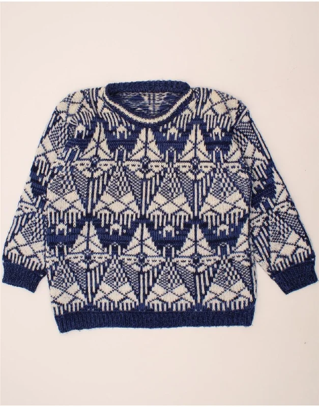VINTAGE Womens Boat Neck Jumper Sweater UK 20 2XL Blue Fair Isle Acrylic Slim Fit Regular Fit Oversized VINTAGE Womens Boat Neck Jumper Sweater UK 20 2XL Blue Fair Isle Acrylic Slim Fit Regular Fit Oversized