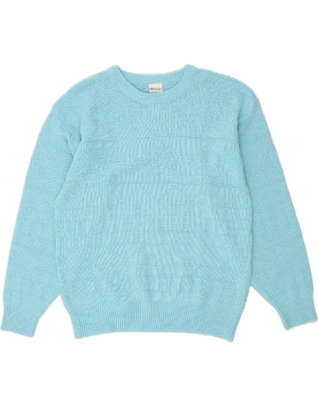 VINTAGE Womens Crew Neck Jumper Sweater IT 44 Medium Blue Polyacrylic Satin Blend Silk Blend Wool Blend VINTAGE Womens Crew Neck Jumper Sweater IT 44 Medium Blue Polyacrylic Satin Blend Silk Blend Wool Blend
