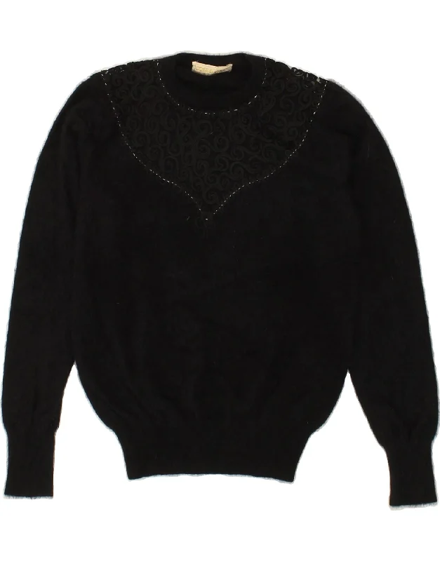 VINTAGE Womens Crew Neck Jumper Sweater IT 46 Large Black Wool Plaid Sweater Polka Dot Checkered VINTAGE Womens Crew Neck Jumper Sweater IT 46 Large Black Wool Plaid Sweater Polka Dot Checkered