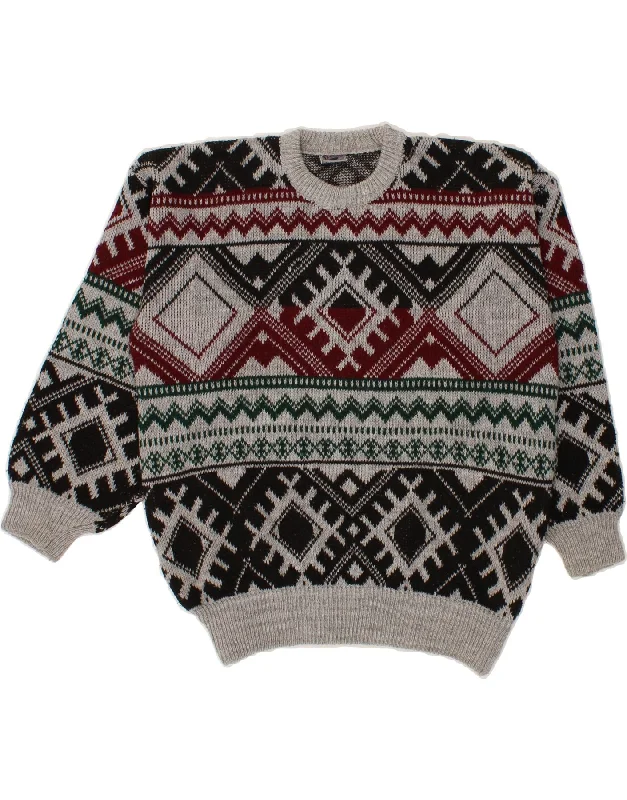VINTAGE Womens Crew Neck Jumper Sweater Large Grey Fair Isle Fleece Fabric Down Fabric Feather Fabric VINTAGE Womens Crew Neck Jumper Sweater Large Grey Fair Isle Fleece Fabric Down Fabric Feather Fabric