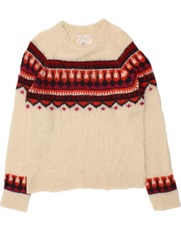 VINTAGE Womens Crew Neck Jumper Sweater UK 12 Medium Beige Fair Isle Mesh Fabric Canvas Fabric Denim Fabric VINTAGE Womens Crew Neck Jumper Sweater UK 12 Medium Beige Fair Isle Mesh Fabric Canvas Fabric Denim Fabric