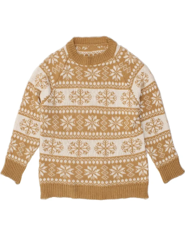 VINTAGE Womens Crew Neck Jumper Sweater UK 12 Medium Beige Fair Isle Modern Contemporary Chic VINTAGE Womens Crew Neck Jumper Sweater UK 12 Medium Beige Fair Isle Modern Contemporary Chic