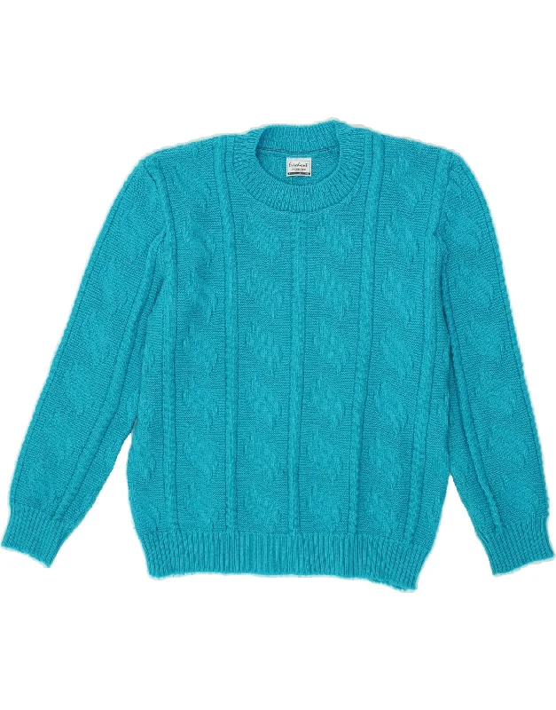 VINTAGE Womens Crew Neck Jumper Sweater UK 12 Medium Blue Acrylic High Neck Crew Neck V-Neck VINTAGE Womens Crew Neck Jumper Sweater UK 12 Medium Blue Acrylic High Neck Crew Neck V-Neck