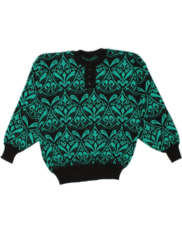 VINTAGE Womens Crew Neck Jumper Sweater UK 12 Medium Green Paisley Zippered Buttoned Snapped VINTAGE Womens Crew Neck Jumper Sweater UK 12 Medium Green Paisley Zippered Buttoned Snapped