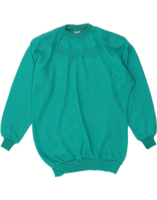 VINTAGE Womens Crew Neck Jumper Sweater UK 14 Large Turquoise Angora Sweater Knitwear Pullover VINTAGE Womens Crew Neck Jumper Sweater UK 14 Large Turquoise Angora Sweater Knitwear Pullover