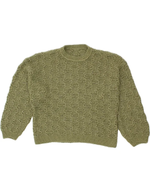 VINTAGE Womens Crew Neck Jumper Sweater UK 14 Medium Green Collared Crew Neck Turtle Neck VINTAGE Womens Crew Neck Jumper Sweater UK 14 Medium Green Collared Crew Neck Turtle Neck