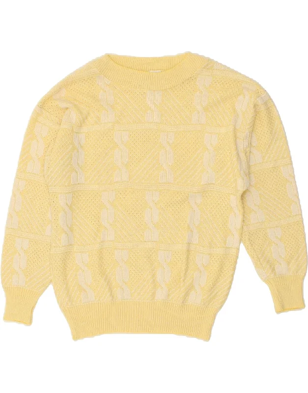 VINTAGE Womens Crew Neck Jumper Sweater UK 14 Medium Yellow Fair Isle Collared Crew Neck Turtle Neck VINTAGE Womens Crew Neck Jumper Sweater UK 14 Medium Yellow Fair Isle Collared Crew Neck Turtle Neck