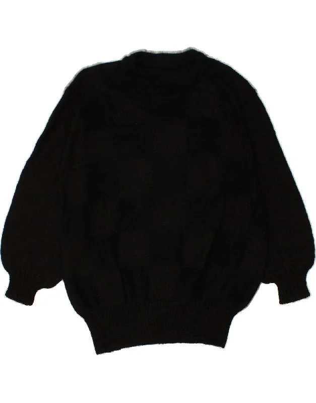 VINTAGE Womens Crew Neck Jumper Sweater UK 16 Large Black Wool Fabric Cashmere Fabric Tweed Fabric VINTAGE Womens Crew Neck Jumper Sweater UK 16 Large Black Wool Fabric Cashmere Fabric Tweed Fabric