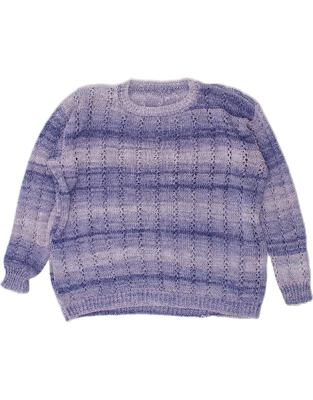 VINTAGE Womens Crew Neck Jumper Sweater UK 16 Large Blue Striped Zippered Front Buttoned Front Snap Front VINTAGE Womens Crew Neck Jumper Sweater UK 16 Large Blue Striped Zippered Front Buttoned Front Snap Front