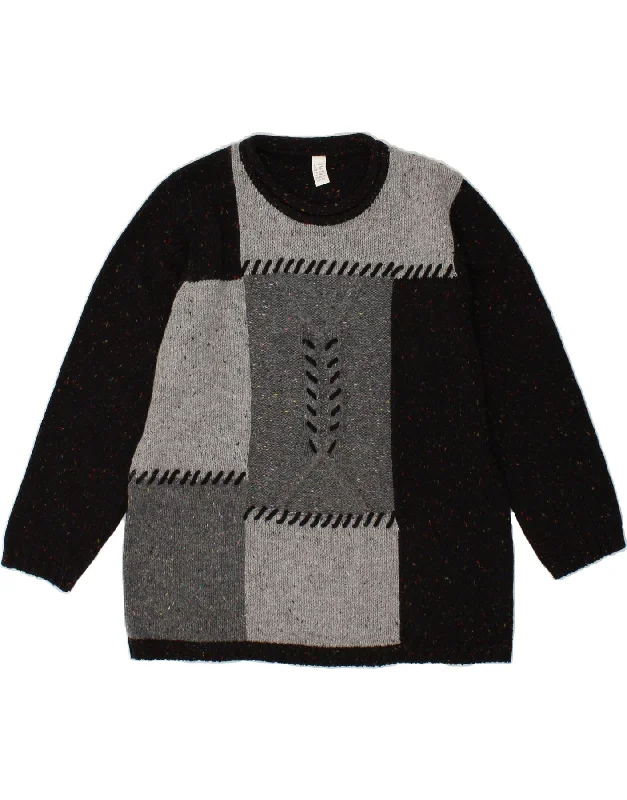 VINTAGE Womens Crew Neck Jumper Sweater UK 18/20 XL Black Flecked Acrylic Welt Pockets Slit Pockets Flap Pockets VINTAGE Womens Crew Neck Jumper Sweater UK 18/20 XL Black Flecked Acrylic Welt Pockets Slit Pockets Flap Pockets