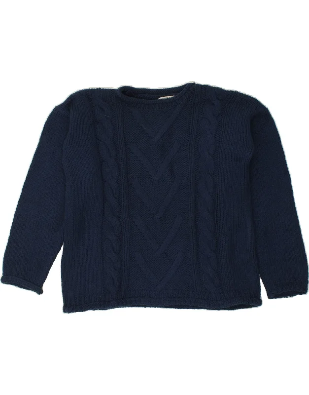 VINTAGE Womens Crew Neck Jumper Sweater UK 20 2XL Navy Blue Lace Blend Ribbed Blend Corduroy Blend