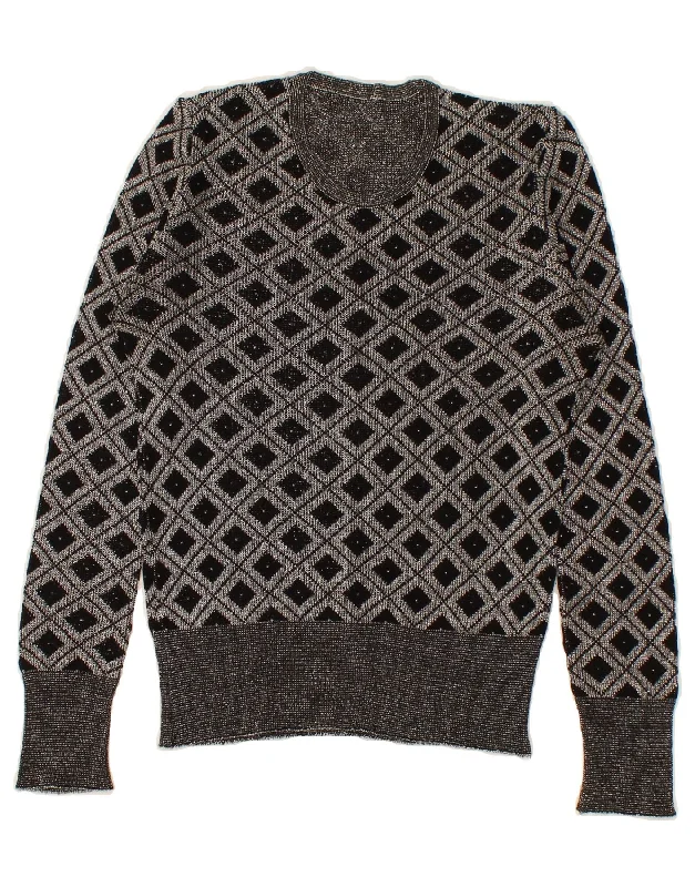 VINTAGE Womens Crew Neck Jumper Sweater UK 8 Small Grey Argyle/Diamond Collared Crew Neck Turtle Neck VINTAGE Womens Crew Neck Jumper Sweater UK 8 Small Grey Argyle/Diamond Collared Crew Neck Turtle Neck