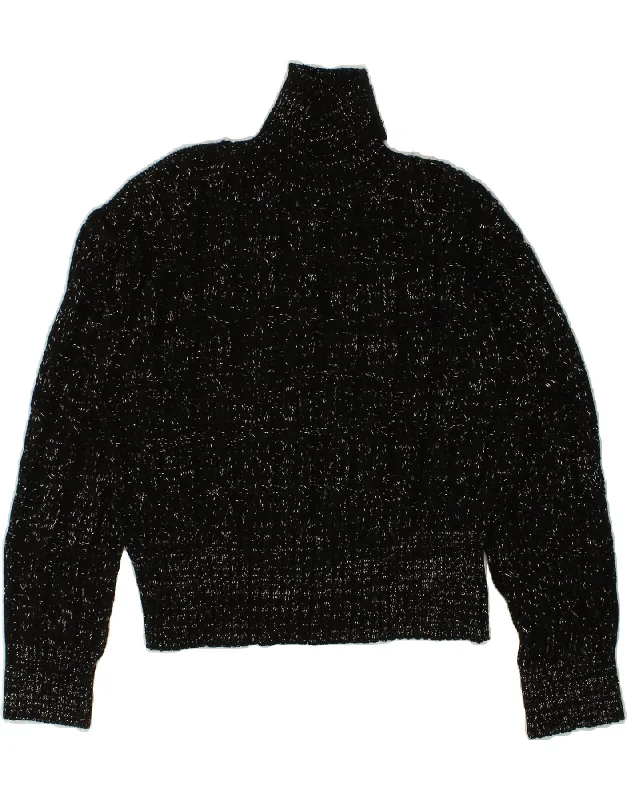 VINTAGE Womens Crop Roll Neck Jumper Sweater UK 10/12 Medium Black Flecked Polka Dot Checkered Tartan