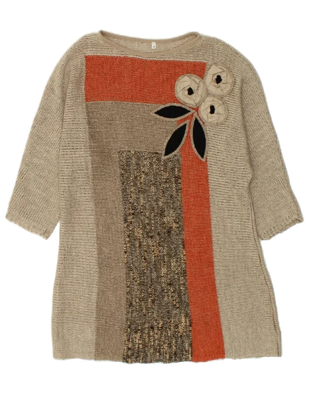VINTAGE Womens Longline Boat Neck Jumper Sweater IT 46 Large Brown Sweater Knitwear Pullover VINTAGE Womens Longline Boat Neck Jumper Sweater IT 46 Large Brown Sweater Knitwear Pullover