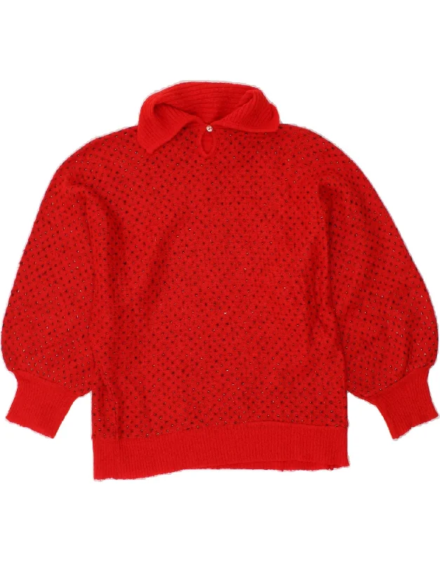 VINTAGE Womens Polo Neck Jumper Sweater UK 14 Large Red Spotted Acrylic Casual Formal Business VINTAGE Womens Polo Neck Jumper Sweater UK 14 Large Red Spotted Acrylic Casual Formal Business