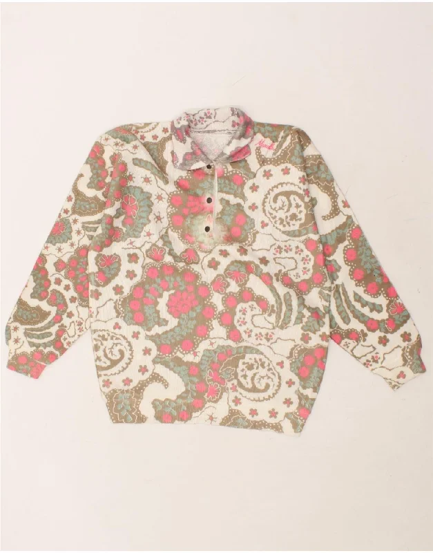 VINTAGE Womens Polo Neck Jumper Sweater UK 14 Medium Multicoloured Floral Nylon Fabric Polyester Fabric Spandex Fabric VINTAGE Womens Polo Neck Jumper Sweater UK 14 Medium Multicoloured Floral Nylon Fabric Polyester Fabric Spandex Fabric