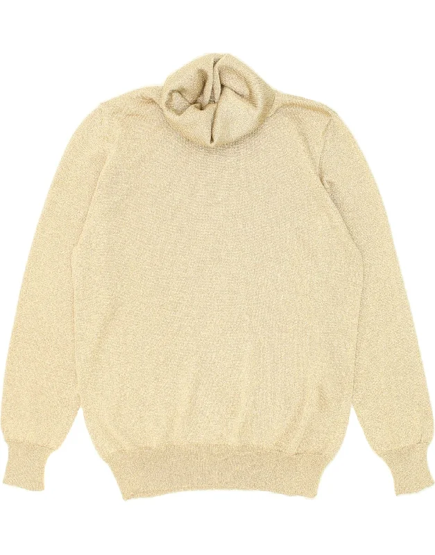 VINTAGE Womens Roll Neck Jumper Sweater UK 12 Medium Gold Viscose Terry Blend Velvet Blend Canvas Blend VINTAGE Womens Roll Neck Jumper Sweater UK 12 Medium Gold Viscose Terry Blend Velvet Blend Canvas Blend
